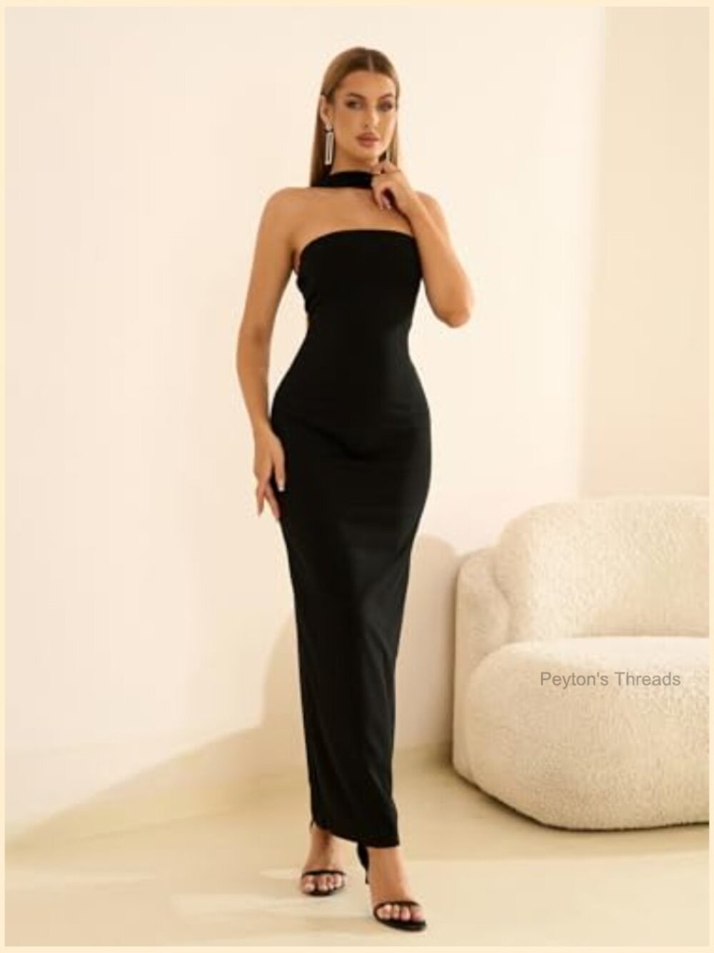 Elegant Bodycon Maxi Dress Halter Neck Formal Party Long Dress - Picture 2 of 7